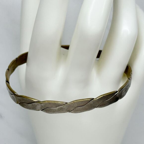 Vintage Mexico Silver Braided Bangle ✨ Flat Woven Design Boho Bracelet 🌵 - Picture 6 of 9